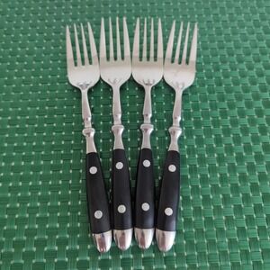 Hampton Silversmiths BISTRO BLACK Salad Forks Lot Set of 4 Stainless Riveted